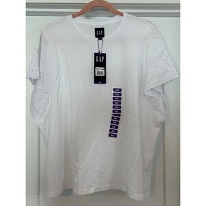 NEW GAP Women's White‎ Eyelet Sleeve T Shirt Top XXL